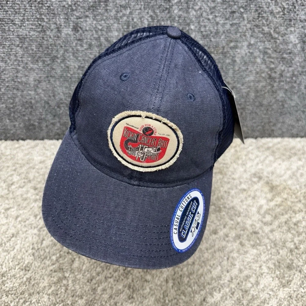 Kickin Cancer's Bass 15 Years Hat Cap Mesh Snapback Blue Fish For The Cure